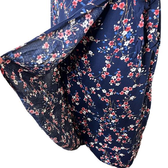 Xhilaration Wrap Skirt Large Blue Ditzy Floral Tulip Hem Midi Cottagecore Twee - Picture 4 of 8